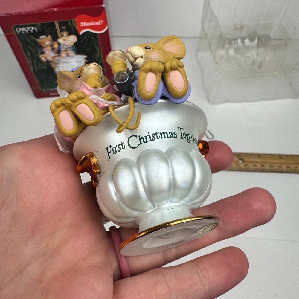 Vtg 2000 Hallmark First Christmas Together Mice Ornament Champagne READ Not Work